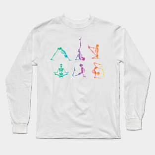 Funny Skeleton Yoga Poses Colorful Skeleton Fitness Gym Long Sleeve T-Shirt